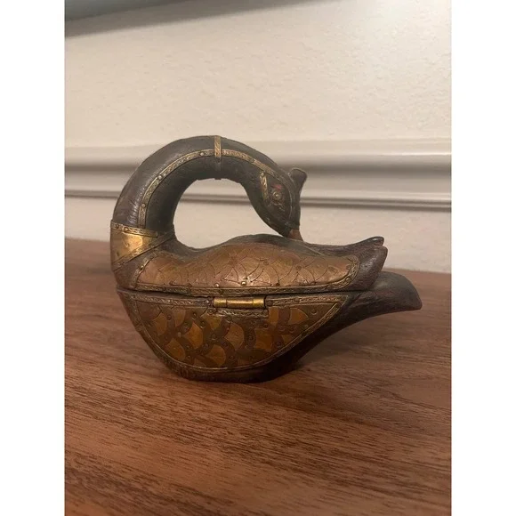Vintage Sankofa Swan Trinket Box Brass Copper Afrocentric Decor - Picture 5 of 12